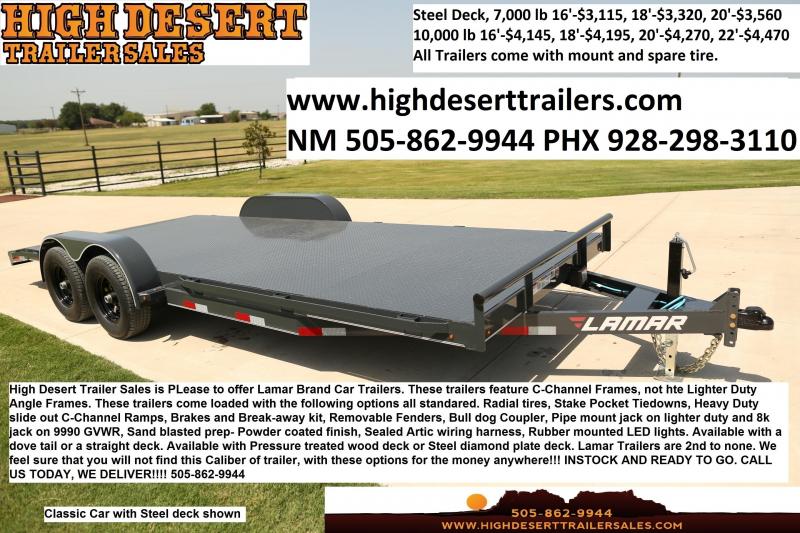 2020 Lamar Car Trailers- Wood and Steel Decks- Free Spare- Ramps- Brakes- Radial Tires- Sealed Wiring Harness- LED Lights- Powder Coated Finish- Removable Fenders 2020 Lamar Car Trailers- Wood and Steel Decks- Free Spare- Ramps- Brakes- Radial Tires- Sealed Wiring Harness- LED Lights- Powder Coated Finish- Removable Fenders