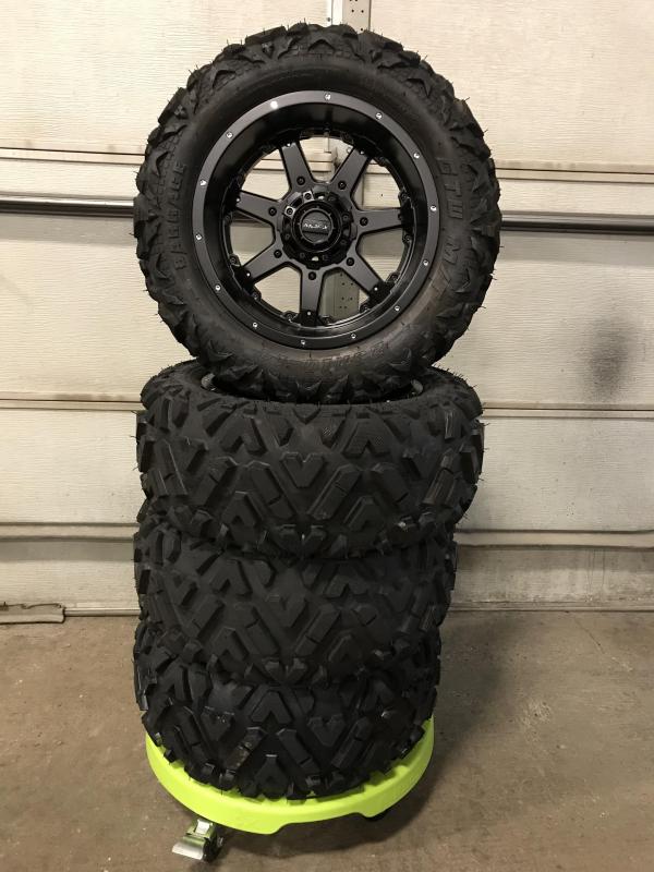 AVAILBLE TO ORDER Set of 4 Golf Cart Tires on MJFX 14x7 Blackhawk