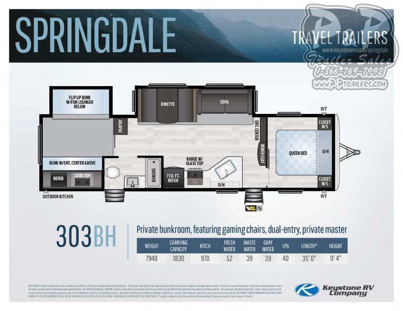 2020 Keystone Springdale 303bh 35 Ft Travel Trailer Rv
