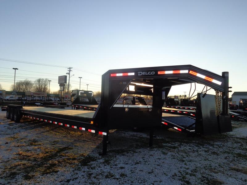 Delco 102" x 40' (Includes 2' Dovetail) 21000 Gooseneck Lowboy Equipment/Car Trailer with Slide-Out Ramps Delco 102" x 40' (Includes 2' Dovetail) 21000 Gooseneck Lowboy Equipment/Car Trailer with Slide-Out Ramps