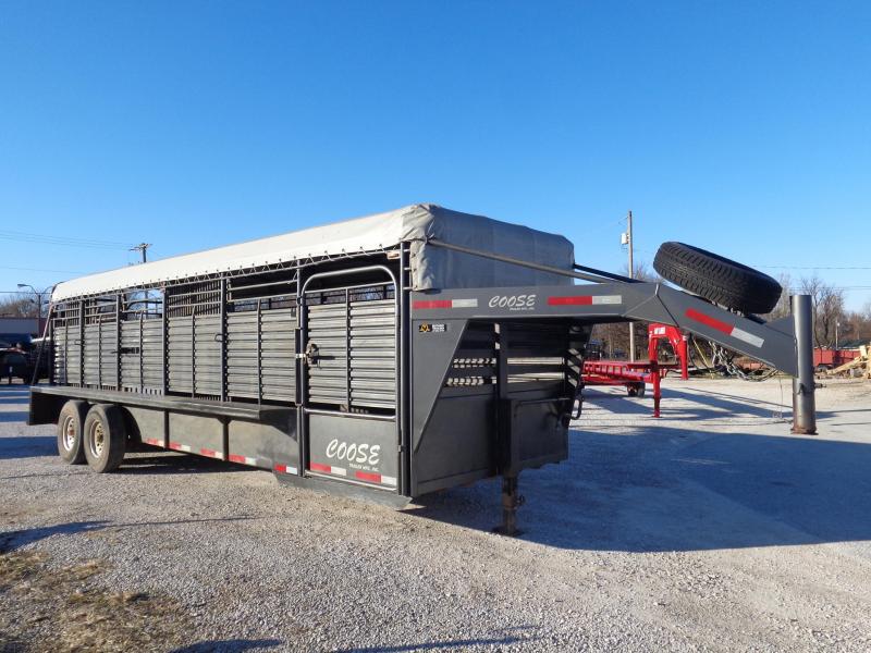 USED 2015 Coose 24 x 6'8 Dark Gray with Light Gray Tarp Gooseneck Livestock Trailer USED 2015 Coose 24 x 6'8 Dark Gray with Light Gray Tarp Gooseneck Livestock Trailer