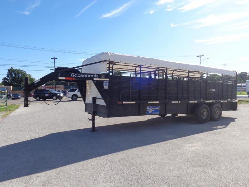 USED 2005 Gooseneck 24'x6'8" Gooseneck Brand Black with White Tarp Top Livestock Trailer USED 2005 Gooseneck 24'x6'8" Gooseneck Brand Black with White Tarp Top Livestock Trailer