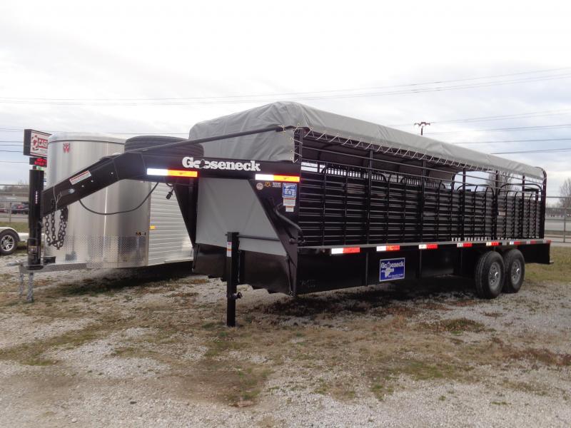 Gooseneck Brand 24' x 6'8 Gooseneck Black with Light Gray Tarp Livestock Trailer Gooseneck Brand 24' x 6'8 Gooseneck Black with Light Gray Tarp Livestock Trailer