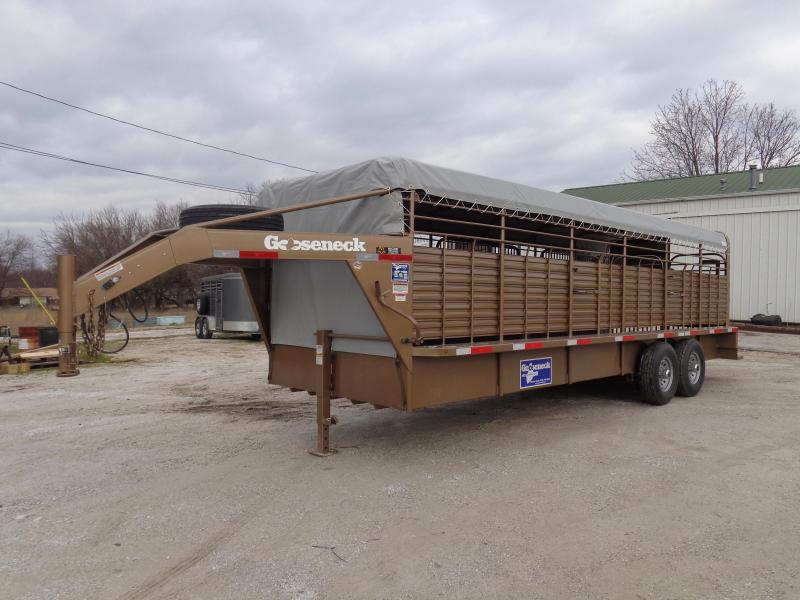 Gooseneck Brand 24' x 6'8 Gooseneck Light Autumn Metallic with Light Gray Tarp Livestock Trailer Gooseneck Brand 24' x 6'8 Gooseneck Light Autumn Metallic with Light Gray Tarp Livestock Trailer