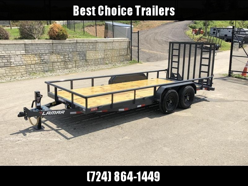 2020 Lamar 7x18' Utility Trailer 9990# GVW * 5' HD RAMP W/ SPRING ASST * 16" RUBBER * 12K JACK * 2' DOVE * PIPE TOP * CHARCOAL * 12K JACK 2020 Lamar 7x18' Utility Trailer 9990# GVW * 5' HD RAMP W/ SPRING ASST * 16" RUBBER * 12K JACK * 2' DOVE * PIPE TOP * CHARCOAL * 12K JACK
