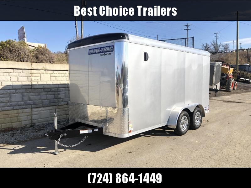 2020 Sure-Trac 7x14' Pro Series Enclosed Cargo Trailer 7000# GVW * SILVER EXTERIOR * .030 SCREWLESS EXTERIOR * ROUND TOP * ALUMINUM WHEELS * 1 PC ROOF * 6'6" HEIGHT * 6" FRAME * 16" O.C. C/M * PLYWOOD 2020 Sure-Trac 7x14' Pro Series Enclosed Cargo Trailer 7000# GVW * SILVER EXTERIOR * .030 SCREWLESS EXTERIOR * ROUND TOP * ALUMINUM WHEELS * 1 PC ROOF * 6'6" HEIGHT * 6" FRAME * 16" O.C. C/M * PLYWOOD