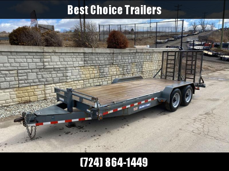 USED 2016 Sure-Trac 7x18' Equipment Trailer 16000# GVW * 8000# AXLES * 17.5" RUBBER * TOOLBOX * CHARCOAL * FULL WIDTH HD SPLIT GATE USED 2016 Sure-Trac 7x18' Equipment Trailer 16000# GVW * 8000# AXLES * 17.5" RUBBER * TOOLBOX * CHARCOAL * FULL WIDTH HD SPLIT GATE