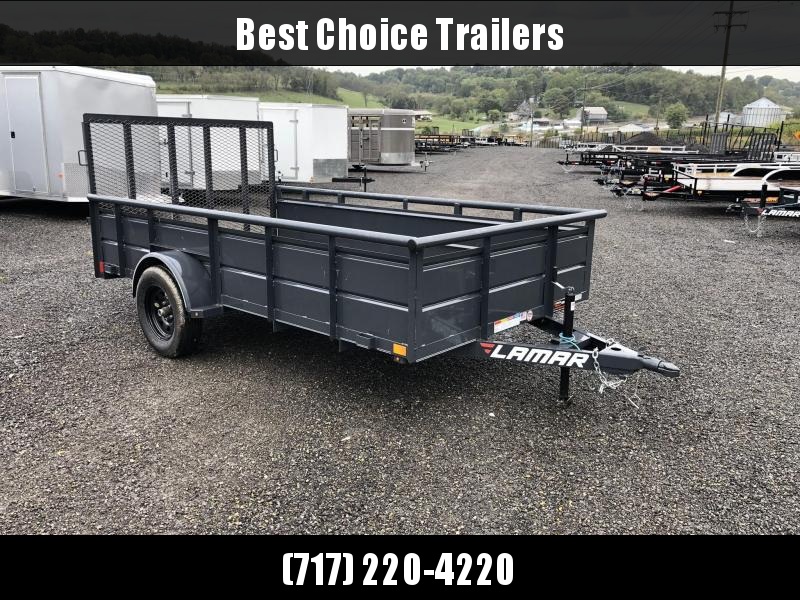 2019 Lamar 77"x12' Steel High Side Utility Trailer 2990# GVW * PIPE TOP * 2' SOLID SIDES * DROP LEG JACK * CAST COUPLER * CHARCOAL * TUBE GATE * CLEARANCE 2019 Lamar 77"x12' Steel High Side Utility Trailer 2990# GVW * PIPE TOP * 2' SOLID SIDES * DROP LEG JACK * CAST COUPLER * CHARCOAL * TUBE GATE * CLEARANCE