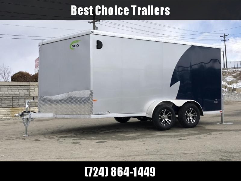 2019 NEO 7x12' NAMR Aluminum Enclosed Motorcycle Trailer 7000# GVW * INDIGO/SILVER 2-TONE * VINYL WALLS * ALUMINUM WHEELS * +6" HEIGHT * REAR STABILIZER JACKS * ROUND TOP * V-NOSE * ALUMINUM L-TRACK * RV DOOR * SCREWLESS * 1 PC ROOF * CLEARANCE 2019 NEO 7x12' NAMR Aluminum Enclosed Motorcycle Trailer 7000# GVW * INDIGO/SILVER 2-TONE * VINYL WALLS * ALUMINUM WHEELS * +6" HEIGHT * REAR STABILIZER JACKS * ROUND TOP * V-NOSE * ALUMINUM L-TRACK * RV DOOR * SCREWLESS * 1 PC ROOF * CLEARANCE