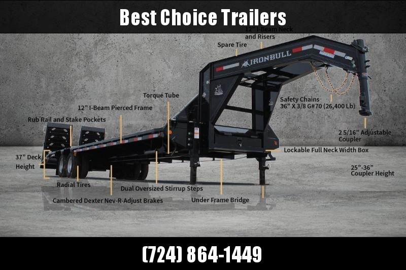 2019 Ironbull 102x40' Gooseneck Beavertail Deckover 25990# GVW * HOT SHOT * 12K DEXTERS * AIR RIDE * ELECTRIC HYDRAULIC BRAKES * FULL WIDTH RAMPS * PIERCED FRAME * SPARE TIRE * UNDER FRAME BRIDGE 2019 Ironbull 102x40' Gooseneck Beavertail Deckover 25990# GVW * HOT SHOT * 12K DEXTERS * AIR RIDE * ELECTRIC HYDRAULIC BRAKES * FULL WIDTH RAMPS * PIERCED FRAME * SPARE TIRE * UNDER FRAME BRIDGE