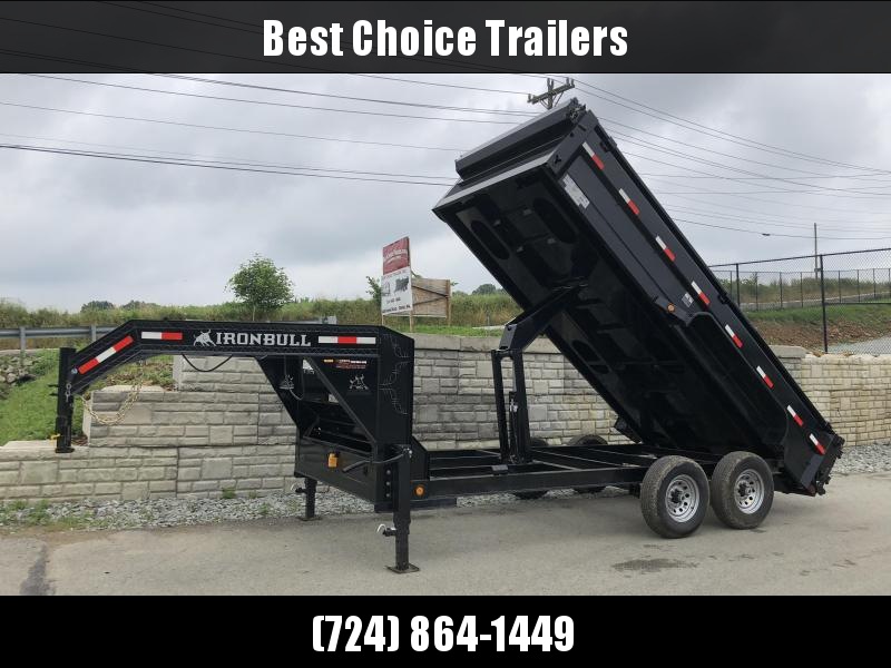 NEW Ironbull 7x16' Gooseneck Dump Trailer 14000# GVW * TARP KIT * 5x20 SCISSOR HOIST * STACKED I-BEAM FRAME * DUAL 12K JACKS * FULL WIDTH TOOLBOX * 6" TUBE BEDFRAME * 10GA WALLS W/ KEYWAY * COMBO GATE * UNDERBODY BED RUNNERS * CLEARANCE NEW Ironbull 7x16' Gooseneck Dump Trailer 14000# GVW * TARP KIT * 5x20 SCISSOR HOIST * STACKED I-BEAM FRAME * DUAL 12K JACKS * FULL WIDTH TOOLBOX * 6" TUBE BEDFRAME * 10GA WALLS W/ KEYWAY * COMBO GATE * UNDERBODY BED RUNNERS * CLEARANCE