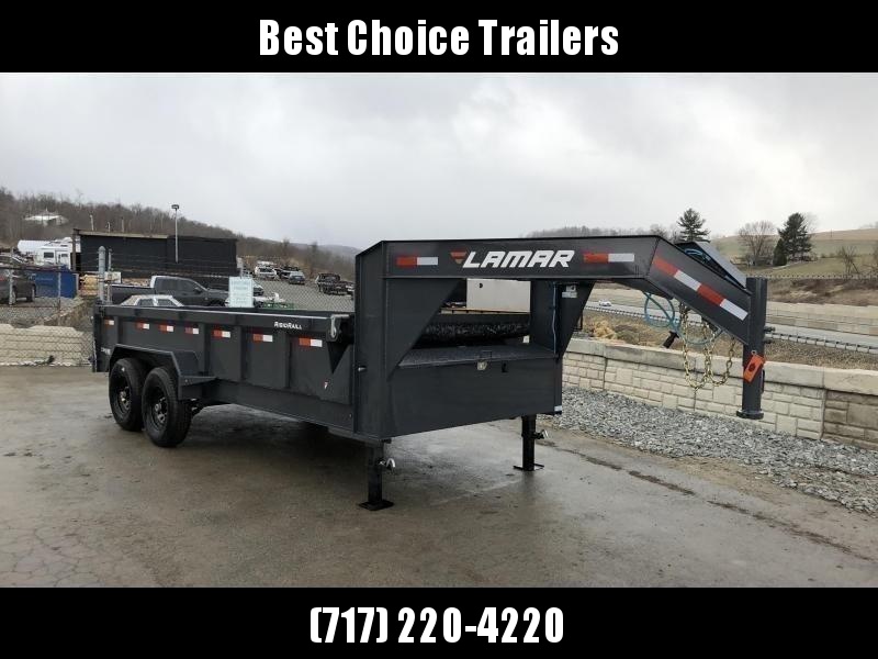 2020 Lamar 7x14' Gooseneck Dump Trailer 14000# GVW * TARP KIT * SCISSOR HOIST * CHARCOAL * 14-PLY RUBBER * OIL BATH * 12" O.C. CROSSMEMBERS * DUAL 12K JACKS * REAR SUPPORT STANDS * 7GA FLOOR * RIGID RAILS * NESTLED I-BEAM FRAME 28" H * 12" O.C. C/M 2020 Lamar 7x14' Gooseneck Dump Trailer 14000# GVW * TARP KIT * SCISSOR HOIST * CHARCOAL * 14-PLY RUBBER * OIL BATH * 12" O.C. CROSSMEMBERS * DUAL 12K JACKS * REAR SUPPORT STANDS * 7GA FLOOR * RIGID RAILS * NESTLED I-BEAM FRAME 28" H * 12" O.C. C/M