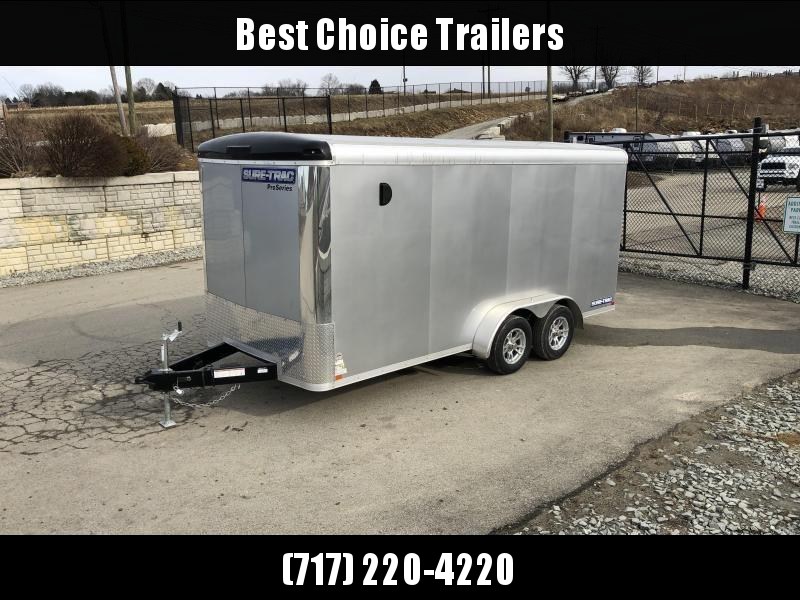 2020 Sure-Trac 7x16' Pro Series Enclosed Cargo Trailer 7000# GVW * SILVER EXTERIOR * .030 SCREWLESS EXTERIOR * ROUND TOP * ALUMINUM WHEELS * 1 PC ROOF * 6'6" HEIGHT * 6" FRAME * 16" O.C. C/M * PLYWOOD * TUBE STUDS 2020 Sure-Trac 7x16' Pro Series Enclosed Cargo Trailer 7000# GVW * SILVER EXTERIOR * .030 SCREWLESS EXTERIOR * ROUND TOP * ALUMINUM WHEELS * 1 PC ROOF * 6'6" HEIGHT * 6" FRAME * 16" O.C. C/M * PLYWOOD * TUBE STUDS