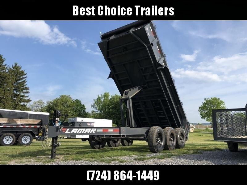 2020 Lamar 7x16' Dump Trailer 21000# GVW * OVERSIZE 6X21.5 11-TON SCISSOR HOIST * DUAL 12K JACKS * OIL BATH HUBS * 7GA FLOOR * JACKSTANDS * TARP KIT * CHARCOAL * RIGID RAILS * NESTLED I-BEAM FRAME 28" H * 12" O.C. C/M * 3-WAY GATE * HD COUPLER 2020 Lamar 7x16' Dump Trailer 21000# GVW * OVERSIZE 6X21.5 11-TON SCISSOR HOIST * DUAL 12K JACKS * OIL BATH HUBS * 7GA FLOOR * JACKSTANDS * TARP KIT * CHARCOAL * RIGID RAILS * NESTLED I-BEAM FRAME 28" H * 12" O.C. C/M * 3-WAY GATE * HD COUPLER