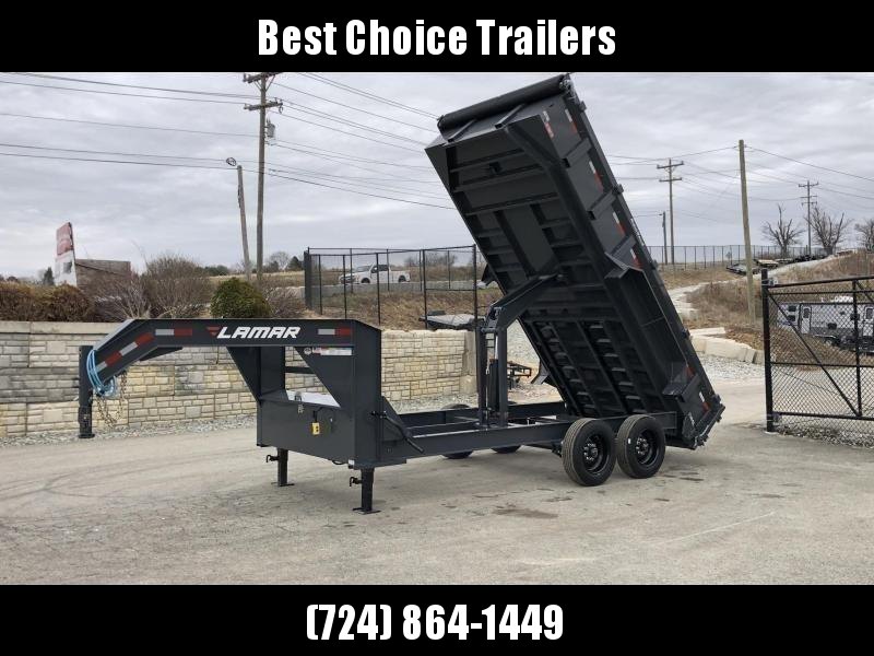 2020 Lamar 7x16' Gooseneck Dump Trailer 16000# GVW * 8000# AXLE UPGRADE * 17.5 RUBBER * OVERSIZE 6x21.5 SCISSOR 2020 Lamar 7x16' Gooseneck Dump Trailer 16000# GVW * 8000# AXLE UPGRADE * 17.5 RUBBER * OVERSIZE 6x21.5 SCISSOR