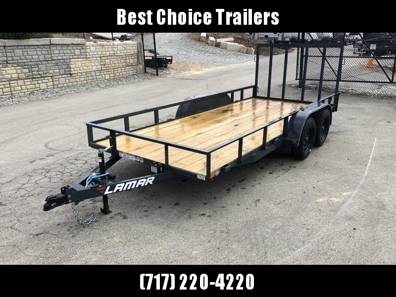 2020 Lamar 7x14' Deluxe Utility Landscape Trailer 7000# GVW * ADJUSTABLE COUPLER * PIPE TOP RAIL * 7K DROP LEG JACK * CHARCOAL * HD GATE/2X2" TUBE C/M + SPRING ASSIST * COLD WEATHER HARNESS * 4" CHANNEL TONGUE * STAKE POCKETS * TEARDROP FENDERS * BULLET L 2020 Lamar 7x14' Deluxe Utility Landscape Trailer 7000# GVW * ADJUSTABLE COUPLER * PIPE TOP RAIL * 7K DROP LEG JACK * CHARCOAL * HD GATE/2X2" TUBE C/M + SPRING ASSIST * COLD WEATHER HARNESS * 4" CHANNEL TONGUE * STAKE POCKETS * TEARDROP FENDERS * BULLET L