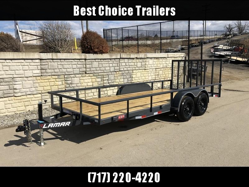 2020 Lamar 7x16' Utility Landscape Trailer 9990# GVW * 4' HD RAMP W/ SPRING ASST * 7K JACK * 2' DOVETAIL * PIPE TOP * CHARCOAL * ADJUSTABLE COUPLER * CHANNEL FRAME 2020 Lamar 7x16' Utility Landscape Trailer 9990# GVW * 4' HD RAMP W/ SPRING ASST * 7K JACK * 2' DOVETAIL * PIPE TOP * CHARCOAL * ADJUSTABLE COUPLER * CHANNEL FRAME