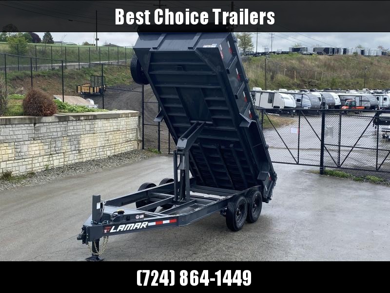 USED 2019 Lamar 7x16' Dump Trailer 14000# GVW * HYDRAULIC JACK * OIL BATH HUBS * REAR JACKSTANDS * 14-PLY TIRES * 12" O.C. C/M * 7GA FLOOR * TARP KIT * SCISSOR HOIST * 12K JACK * CHARCOAL * RIGID RAILS * HD COUPLER * NESTLED I-BEAM FRAME 28" H * 3-WAY GAT USED 2019 Lamar 7x16' Dump Trailer 14000# GVW * HYDRAULIC JACK * OIL BATH HUBS * REAR JACKSTANDS * 14-PLY TIRES * 12" O.C. C/M * 7GA FLOOR * TARP KIT * SCISSOR HOIST * 12K JACK * CHARCOAL * RIGID RAILS * HD COUPLER * NESTLED I-BEAM FRAME 28" H * 3-WAY GAT