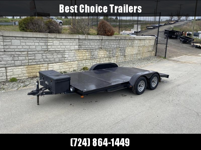 USED 2017 Quality 7x16' 7000# GVW Steel Deck Car Trailer * TOOLBOX * D-RINGS * SLIDE OUT RAMPS * WINCH * USED 2017 Quality 7x16' 7000# GVW Steel Deck Car Trailer * TOOLBOX * D-RINGS * SLIDE OUT RAMPS * WINCH *