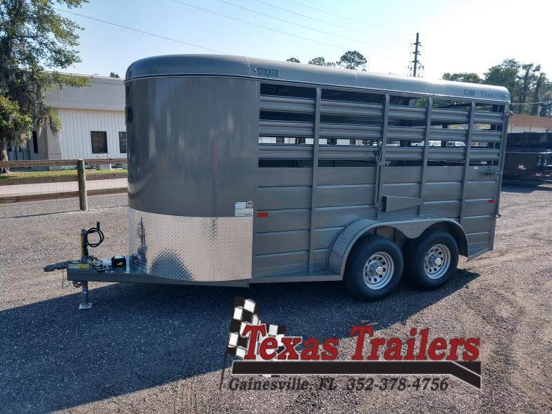 CMS6630-14 C.M. TRAILERS 14' STOCK TRAILER W/1 CUT GATE AND COMBO REAR GATE. SHOWN WITH OPTIONAL SPARE TIRE CMS6630-14 C.M. TRAILERS 14' STOCK TRAILER W/1 CUT GATE AND COMBO REAR GATE. SHOWN WITH OPTIONAL SPARE TIRE