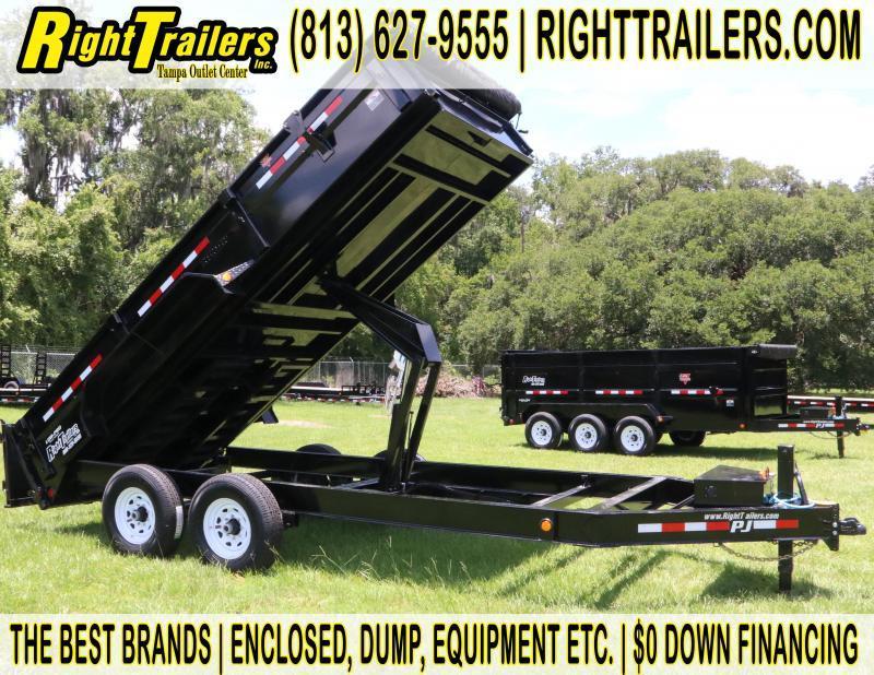 7x16 PJ Trailers | Low Pro 14K GVWR I 7K Dexter Axle I Dump Trailer with Tarp and Slide in Ramp 7x16 PJ Trailers | Low Pro 14K GVWR I 7K Dexter Axle I Dump Trailer with Tarp and Slide in Ramp